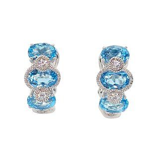 Judith Ripka Sterling Diamonique and Blue Topaz Earrings Omega Backs